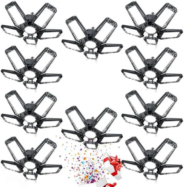 Main image of Garage Lights - 160W 16000LM 6500K Screw in LED Garage Lights 5+1 Deformable Panels for Basement, Workshop, Attic,E26/E27, Black(10)