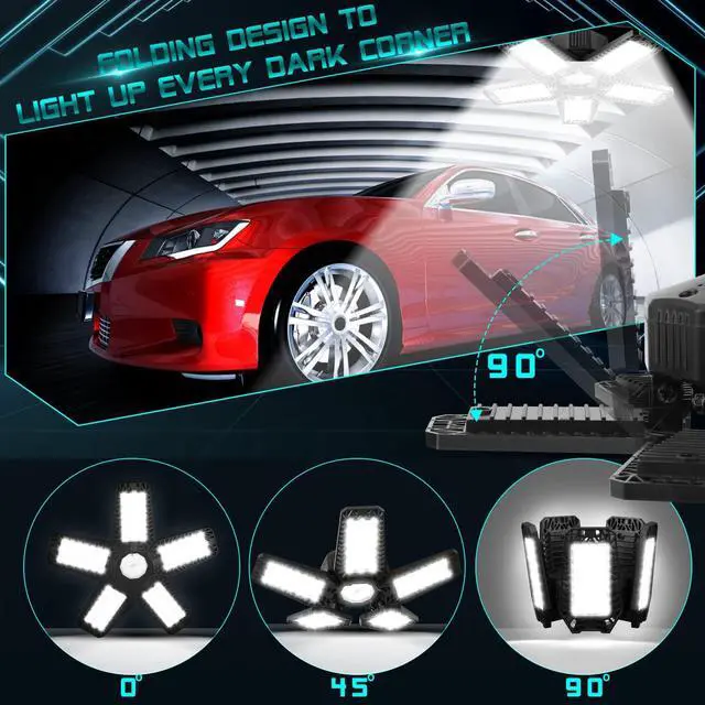 Alt view image 3 of 7 - Garage Lights - 160W 16000LM 6500K Screw in LED Garage Lights 5+1 Deformable Panels for Basement, Workshop, Attic,E26/E27, Black(10)