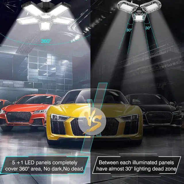 Alt view image 4 of 7 - Garage Lights - 160W 16000LM 6500K Screw in LED Garage Lights 5+1 Deformable Panels for Basement, Workshop, Attic,E26/E27, Black(10)