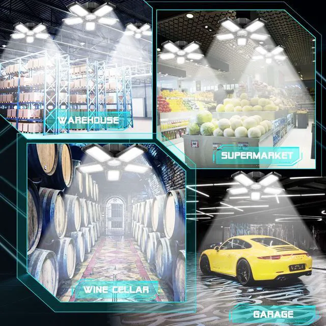 Alt view image 6 of 7 - Garage Lights - 160W 16000LM 6500K Screw in LED Garage Lights 5+1 Deformable Panels for Basement, Workshop, Attic,E26/E27, Black(10)