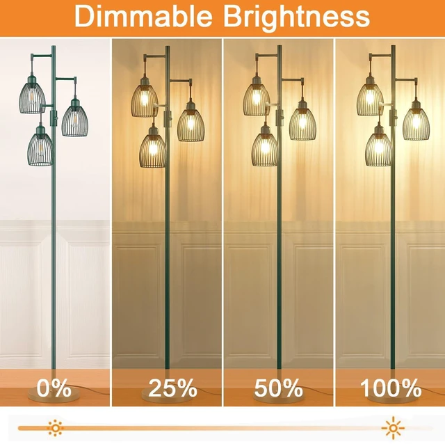 Alt view image 3 of 7 - Dimmable Floor Lamp, Industrial Floor Lamps for Living Room, Green Tree Lamp Standing Lamp Tall Lamps with 3 Elegant Teardrop Cage Head & 800 Lumens LED Bulbs for Living room Bedroom Dining Room