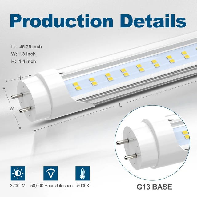 Alt view image 6 of 7 - 4FT LED T8 Type A+B Tube Lights, 24W(65W Equivalent), 3200LM, 5000K Single or Double End Powered, Plug and Play or Ballast Bypass, 4 Foot T10 T12 Fluorescent Bulbs Replacement, Clear(12-Pack)