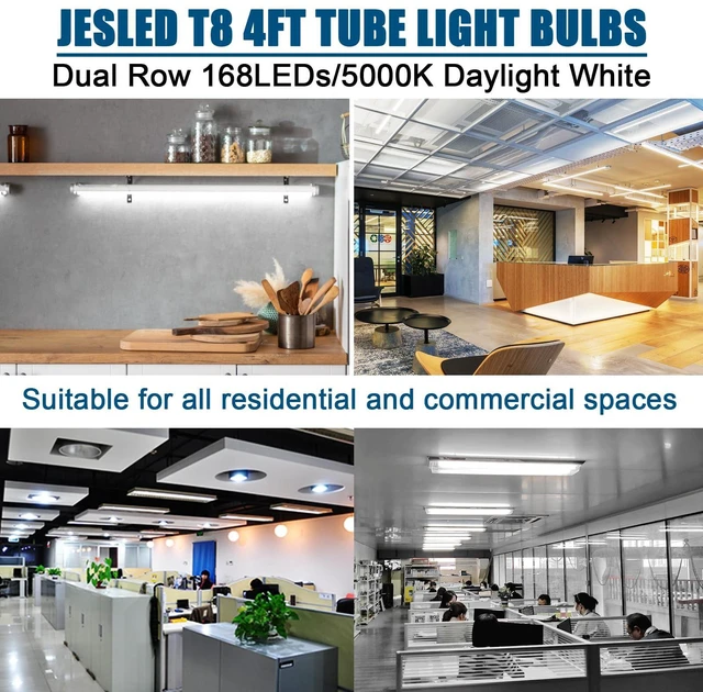 Alt view image 7 of 7 - 4FT LED T8 Type A+B Tube Lights, 24W(65W Equivalent), 3200LM, 5000K Single or Double End Powered, Plug and Play or Ballast Bypass, 4 Foot T10 T12 Fluorescent Bulbs Replacement, Clear(12-Pack)