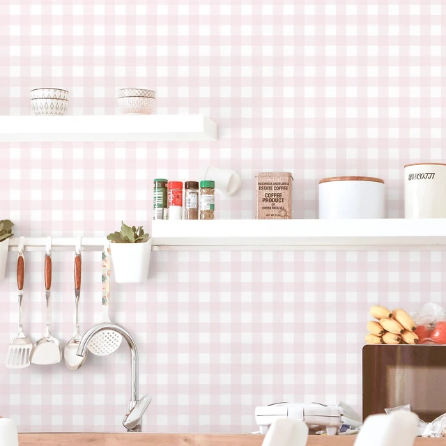 Alt view image 2 of 7 - Pink Peel and Stick Wallpaper Gingham Checkered 17.3''×591'' Pink Plaid Contact Paper for Cabinets Self Adhesive Removable Wallpaper Waterproof Bathroom Bedroom Nursery Cute Wall Decor