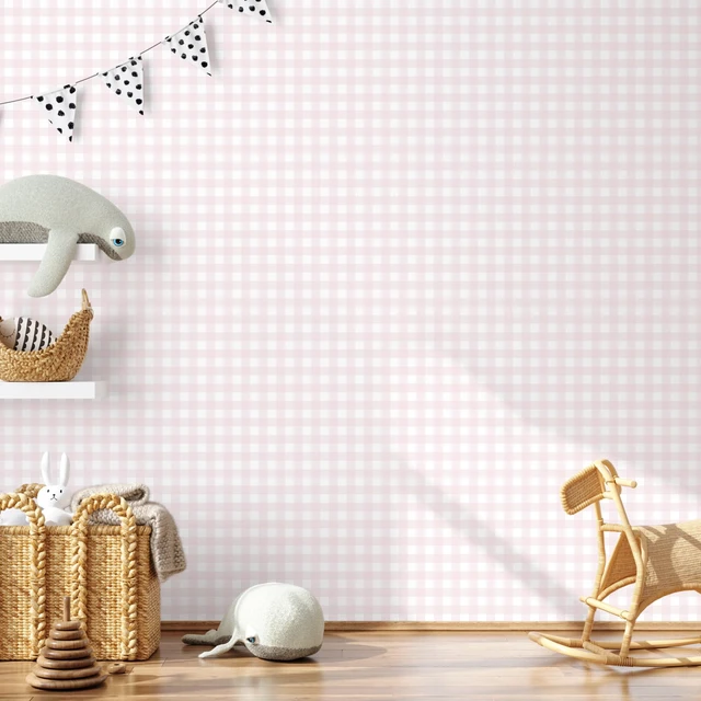 Alt view image 4 of 7 - Pink Peel and Stick Wallpaper Gingham Checkered 17.3''×591'' Pink Plaid Contact Paper for Cabinets Self Adhesive Removable Wallpaper Waterproof Bathroom Bedroom Nursery Cute Wall Decor