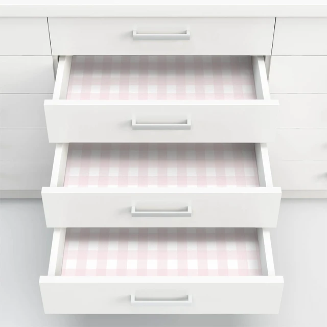 Alt view image 6 of 7 - Pink Peel and Stick Wallpaper Gingham Checkered 17.3''×591'' Pink Plaid Contact Paper for Cabinets Self Adhesive Removable Wallpaper Waterproof Bathroom Bedroom Nursery Cute Wall Decor
