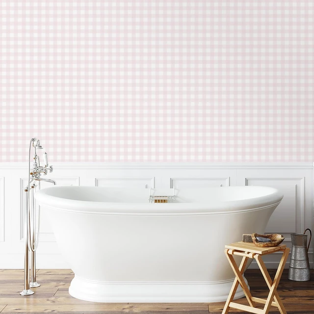 Alt view image 7 of 7 - Pink Peel and Stick Wallpaper Gingham Checkered 17.3''×591'' Pink Plaid Contact Paper for Cabinets Self Adhesive Removable Wallpaper Waterproof Bathroom Bedroom Nursery Cute Wall Decor