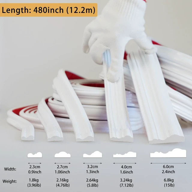 Alt view image 3 of 7 - 480"L x 1.6"W Peel and Stick Chair Rail Panel Molding, Pre-Primed Trim for Home Decoration & Wall Protection