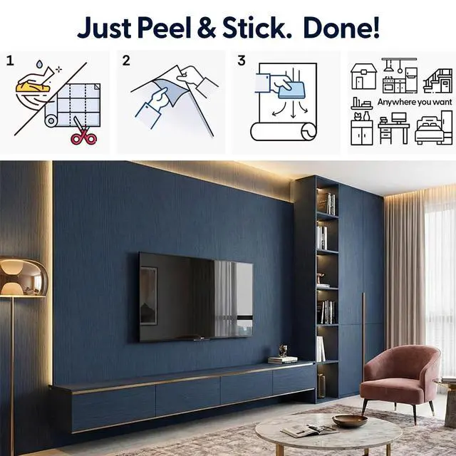 Alt view image 4 of 7 - Navy Blue Wood Grain Contact Paper 19.7" x 394" (32.8ft), Extra Wide Kitchen Cabinet & Countertop Peel and Stick Wallpaper, Waterproof Self Adhesive Wood Textured Film for Furniture