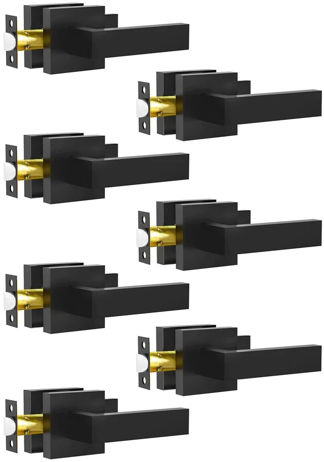 Main image of Passage Door Lever, 7 Pack Matte Black Interior Door Handles for Hallway and Closet, Heavy Duty Square Interior Keyless Door Handles Non-Locking Door Knobs for Right & Left Side Door