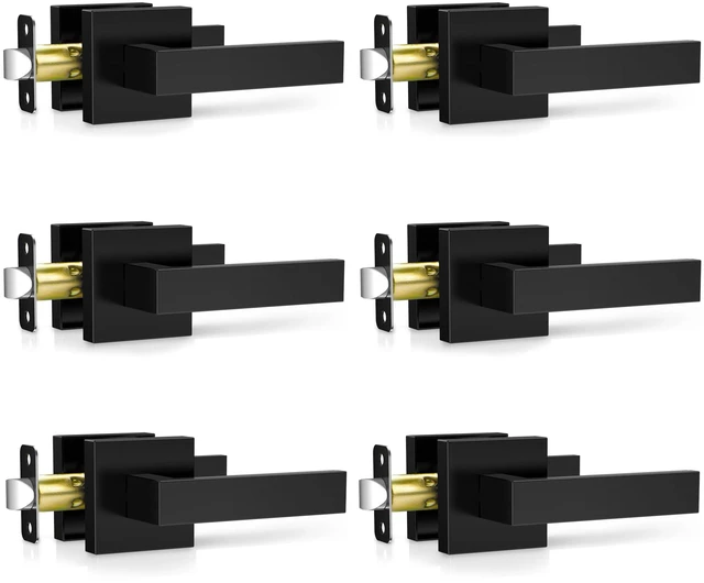 Main image of 6 Pack Matte Black Door Handles Interior, Passage Door Knobs Closet Door Levers for Hallway, Heavy Duty Square Doorknob Non-Locking Handlesets for Left & Right Sided Doors