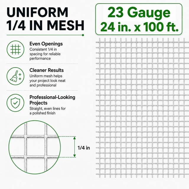 Alt view image 2 of 7 - 1/4 inch Wire Mesh Hardware Cloth 24 in. x 100 ft. 23 Gauge Hot-dip Galvanized After Welding, Chicken Wire Mesh Roll Wire Fence Roll Gopher Wire Garden Fencing Gopher Guard