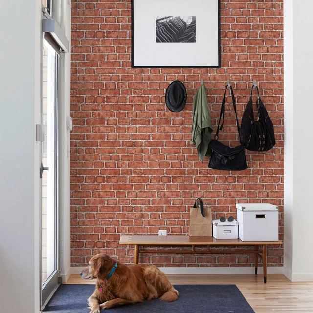 Alt view image 2 of 7 - Red Brick Wallpaper Peel and Stick Contact Paper Faux 591×18 Red Brick Contact Paper for Walls Brick Wrapping Paper Self Adhesive Removable Wallpaper Bedroom Kitchen Backsplash Fireplace