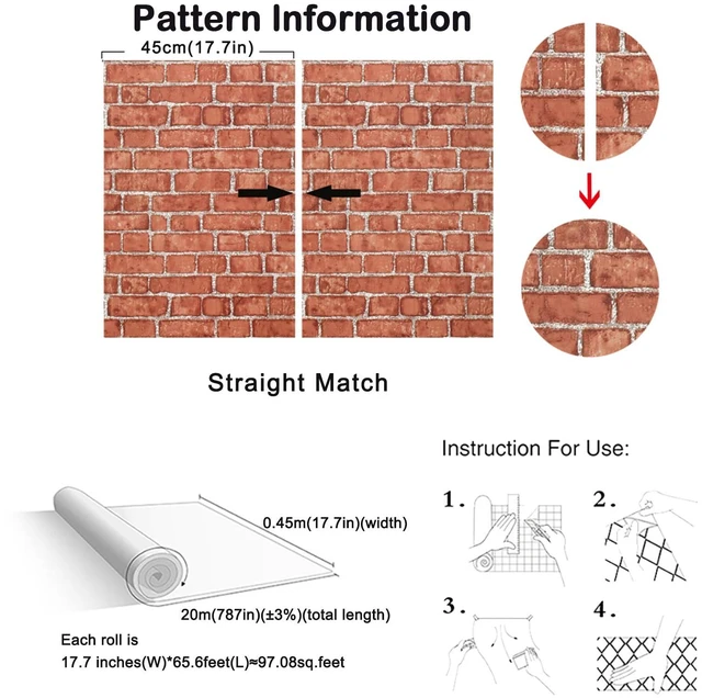 Alt view image 3 of 7 - Red Brick Wallpaper Peel and Stick Contact Paper Faux 787×18 Red Brick Contact Paper for Walls Brick Wrapping Paper Self Adhesive Removable Wallpaper Bedroom Kitchen Backsplash Fireplace