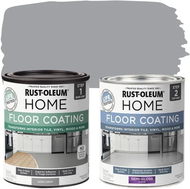 Main image of Interior Floor Semi-Gloss Aged Gray Coating Kit Interior Floor Renovation, Durable Walk-On Finish, Tile, Vinyl, Concrete & Wood Surfaces, 2 Quarts