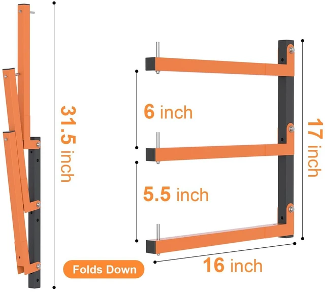 Alt view image 2 of 7 - Lumber Rack Wall Mount, Lumber Storage Rack, Heavy Duty Wood Storage Racks with 9-Level System, 1080 lb Substantial Garage Wood Organizer, Orange Lumber Metal Racks for Indoor and Outdoor (6 PACK)