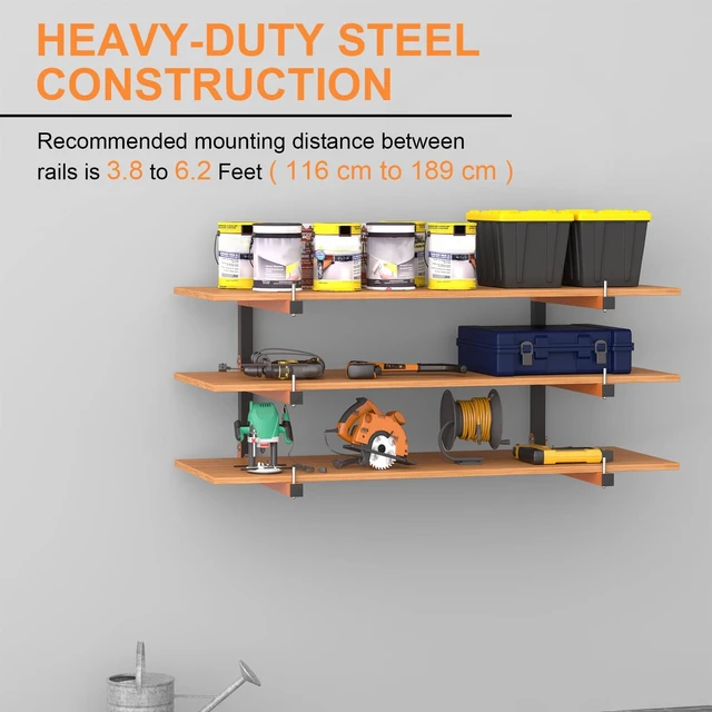 Alt view image 3 of 7 - Lumber Rack Wall Mount, Lumber Storage Rack, Heavy Duty Wood Storage Racks with 9-Level System, 1080 lb Substantial Garage Wood Organizer, Orange Lumber Metal Racks for Indoor and Outdoor (6 PACK)