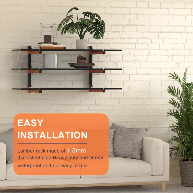 Alt view image 6 of 7 - Lumber Rack Wall Mount, Lumber Storage Rack, Heavy Duty Wood Storage Racks with 9-Level System, 1080 lb Substantial Garage Wood Organizer, Orange Lumber Metal Racks for Indoor and Outdoor (6 PACK)