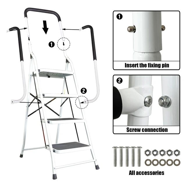 Alt view image 2 of 7 - 4 Step Ladder, Requires Simple Installation, Folding Lightweight Step Stool with Handrails and Wide Anti-Slip Pedal for Home, Kitchen and Garage, Service Height 37.8 inch, 400 lbs Capacity