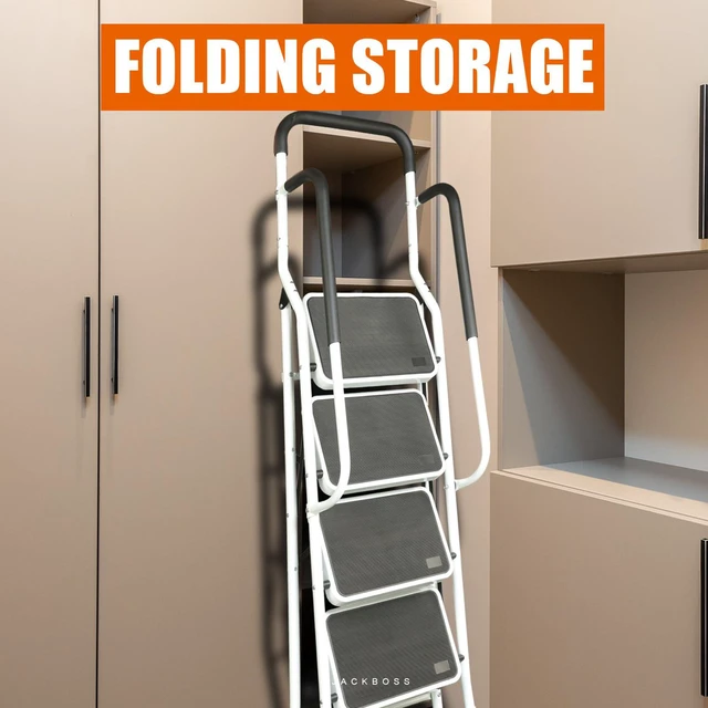Alt view image 5 of 7 - 4 Step Ladder, Requires Simple Installation, Folding Lightweight Step Stool with Handrails and Wide Anti-Slip Pedal for Home, Kitchen and Garage, Service Height 37.8 inch, 400 lbs Capacity