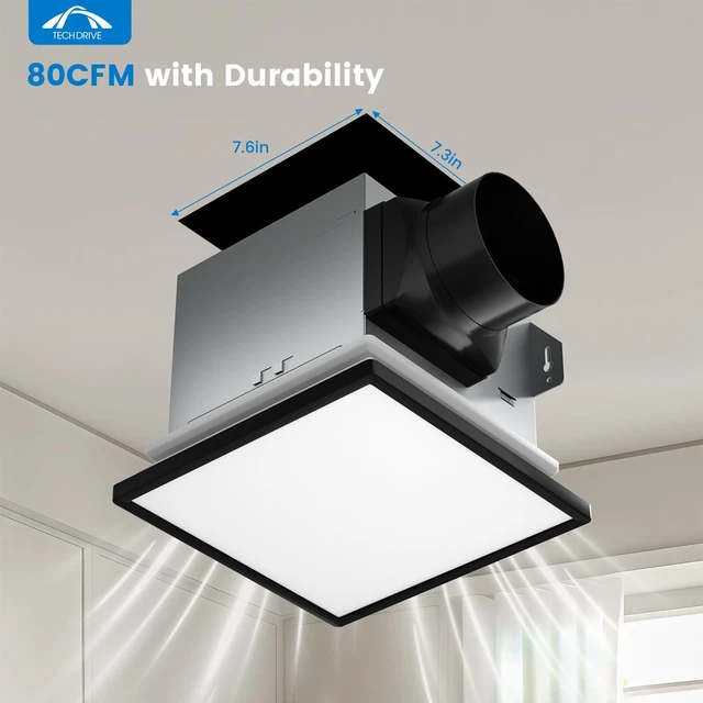 Alt view image 3 of 7 - Bathroom Fan with Light And Night Light,80 CFM,4 Inch Duct 1000lm Dimmable 5CCT LED Light, HVI and Energy Star Certified, Decorative Black Trim, Easy to Install