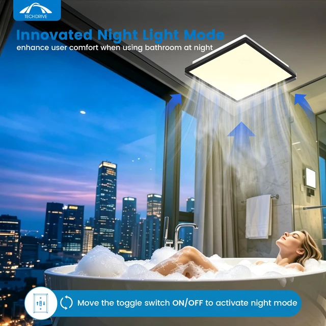 Alt view image 6 of 7 - Bathroom Fan with Light And Night Light,80 CFM,4 Inch Duct 1000lm Dimmable 5CCT LED Light, HVI and Energy Star Certified, Decorative Black Trim, Easy to Install