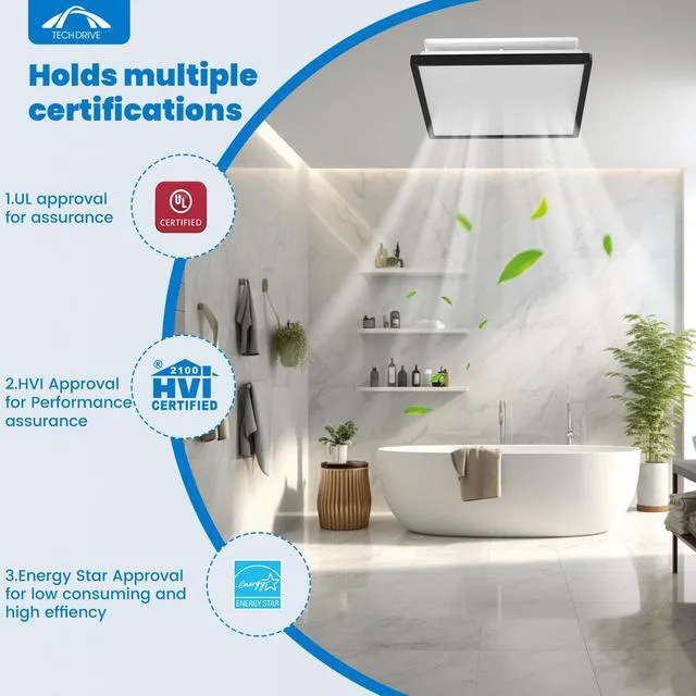 Alt view image 7 of 7 - Bathroom Fan with Light And Night Light,80 CFM,4 Inch Duct 1000lm Dimmable 5CCT LED Light, HVI and Energy Star Certified, Decorative Black Trim, Easy to Install