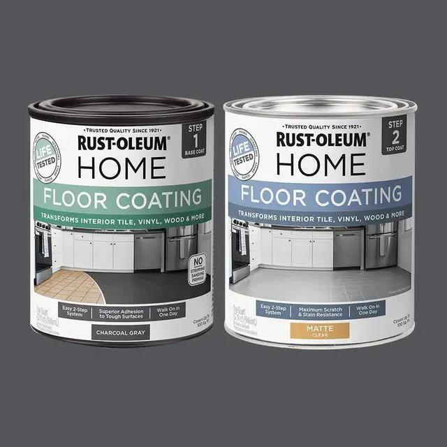 Alt view image 2 of 6 - Interior Floor Matte Charcoal Gray Coating Kit Interior Floor Renovation, Durable Walk-On Finish, Tile, Vinyl, Concrete & Wood Surfaces, 2 Quarts