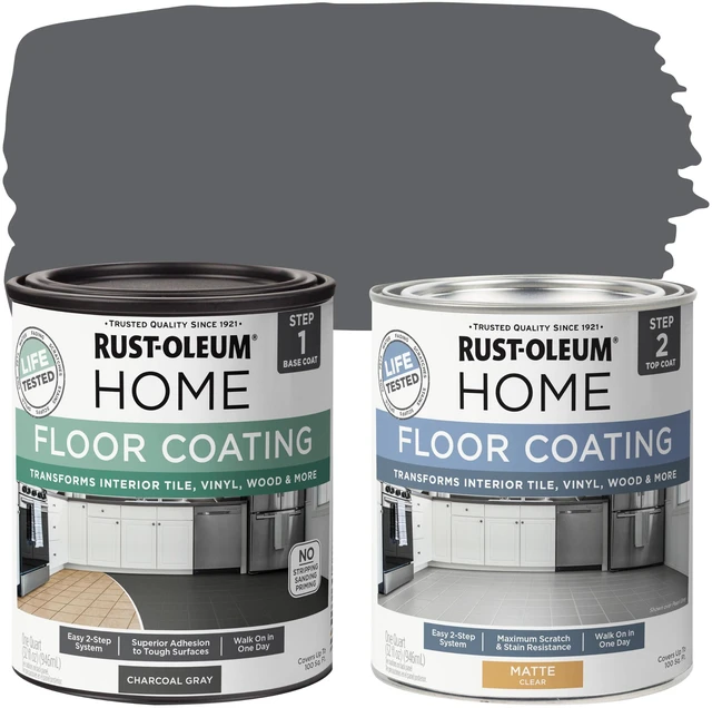 Main image of Interior Floor Matte Charcoal Gray Coating Kit Interior Floor Renovation, Durable Walk-On Finish, Tile, Vinyl, Concrete & Wood Surfaces, 2 Quarts