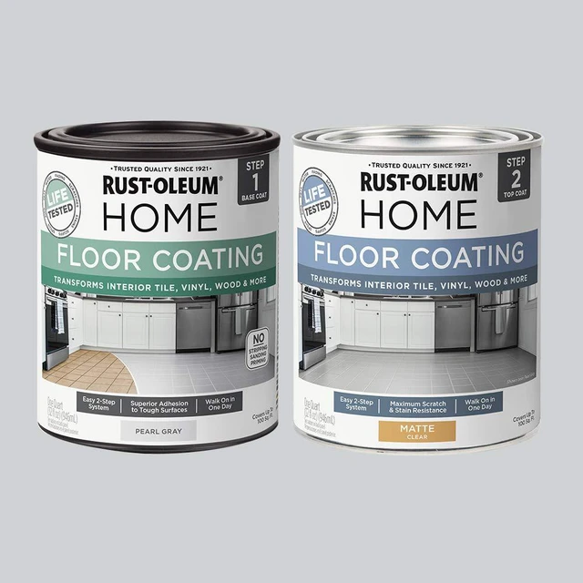 Alt view image 2 of 6 - Interior Floor Matte Pearl Gray Coating Kit Interior Floor Renovation, Durable Walk-On Finish, Tile Vinyl Concrete And Wood Surfaces, 2 Quarts