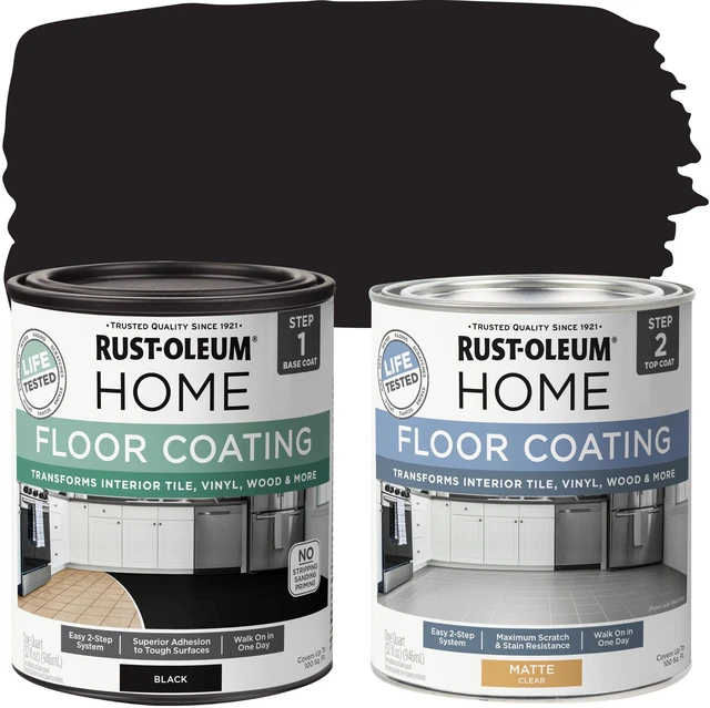 Main image of Interior Floor Matte Black Coating Kit Interior Floor Renovation, Durable Walk-On Finish, Tile Vinyl Concrete And Wood Surfaces, 2 Quarts
