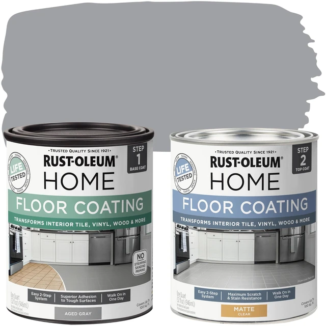 Main image of Interior Floor Matte Aged Gray Coating Kit Interior Floor Renovation, Durable Walk-On Finish, Tile, Vinyl, Concrete & Wood Surfaces, 2 Quarts