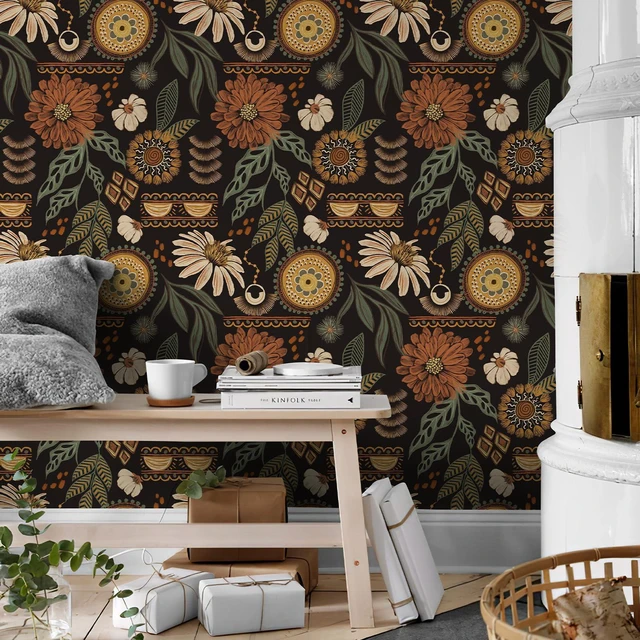 Alt view image 4 of 7 - Boho Floral Peel and Stick Wallpaper 17.3" x 800" Sun Floral Retro Contact Paper Removable Self Adhesive Contact Paper, Renter Friendly for Cabinets, Furniture, DIY Decor