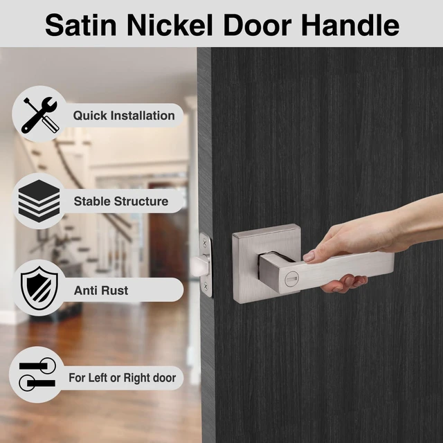 Alt view image 2 of 7 - Interior Door Handle Satin Nickel Door Knobs Keyless Levers 6 Pack Heavy Duty Privacy Door Knob with Lock, Keyless Interior Door Handle Sets, Square Door Levers Handle for Bedroom Bathroom