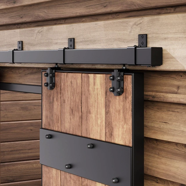 Main image of 8FT Exterior Sliding Barn Door Hardware Kit, Box Rail Track, 450lb Capacity, Black Weather-Resistant Steel, Wall Mount System for Outdoor Use, Fit Single 48in Door