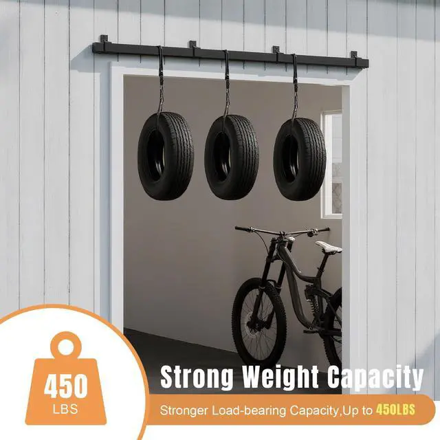 Alt view image 4 of 7 - 8FT Exterior Sliding Barn Door Hardware Kit, Box Rail Track, 450lb Capacity, Black Weather-Resistant Steel, Wall Mount System for Outdoor Use, Fit Single 48in Door