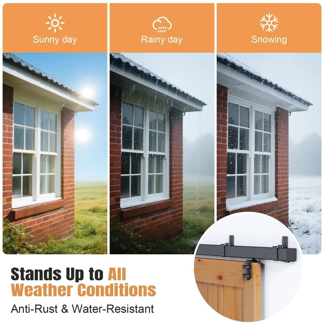 Alt view image 3 of 7 - 8FT Exterior Sliding Barn Door Hardware Kit, Box Rail Track, 450lb Capacity, Black Weather-Resistant Steel, Wall Mount System for Outdoor Use, Fit Single 48in Door