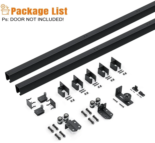 Alt view image 5 of 7 - 8FT Exterior Sliding Barn Door Hardware Kit, Box Rail Track, 450lb Capacity, Black Weather-Resistant Steel, Wall Mount System for Outdoor Use, Fit Single 48in Door