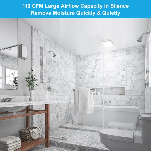 Alt view image 2 of 7 - Bathroom Exhaust Fan with Light 110 CFM 1.0 Sones Ultra-Quiet 6500K 800LM Household Ventilation Fan Light Combo, Energy Saving Ceiling Mount Bathroom Extractor, Bath Extractor Easy to Install