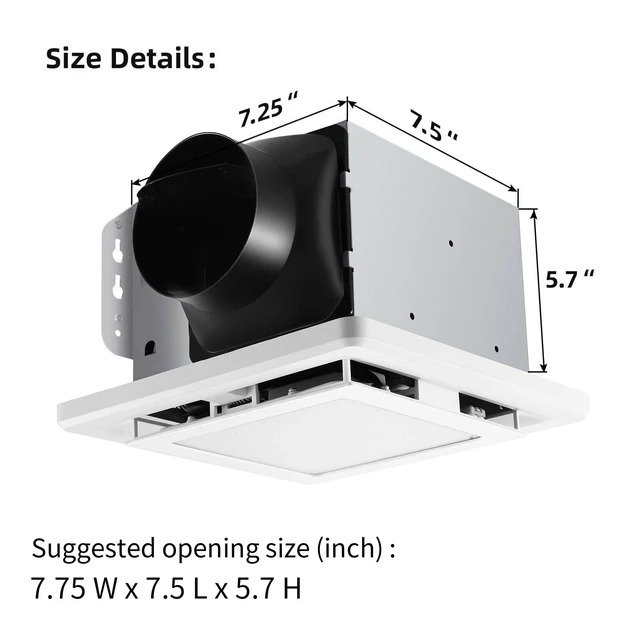 Alt view image 3 of 7 - Bathroom Exhaust Fan with Light 110 CFM 1.0 Sones Ultra-Quiet 6500K 800LM Household Ventilation Fan Light Combo, Energy Saving Ceiling Mount Bathroom Extractor, Bath Extractor Easy to Install