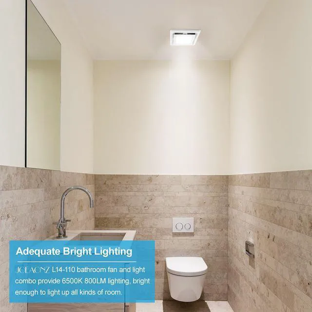 Alt view image 5 of 7 - Bathroom Exhaust Fan with Light 110 CFM 1.0 Sones Ultra-Quiet 6500K 800LM Household Ventilation Fan Light Combo, Energy Saving Ceiling Mount Bathroom Extractor, Bath Extractor Easy to Install