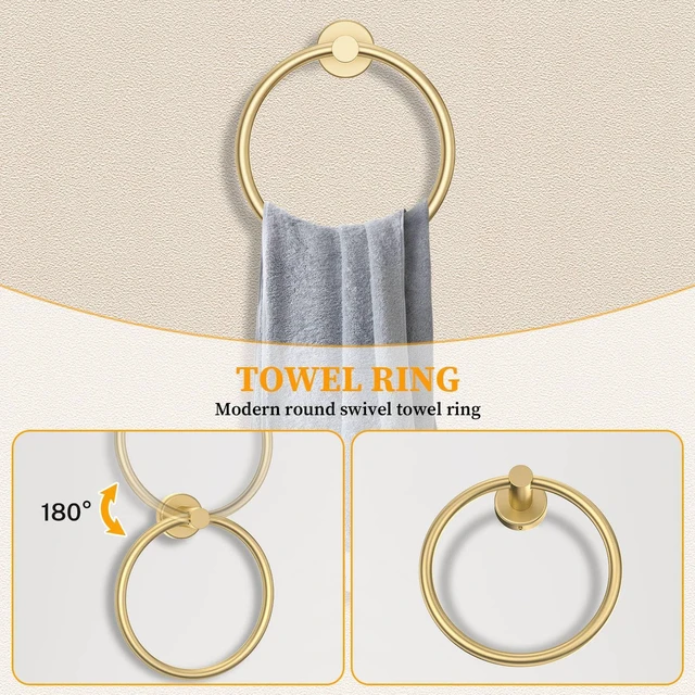 Alt view image 3 of 7 - Brushed Gold Bathroom Hardware Set 6-Pieces Towel Bar Set Stainless Steel Bathroom Accessory Set 23.6 Inch Wall Mounted Towel Rack
