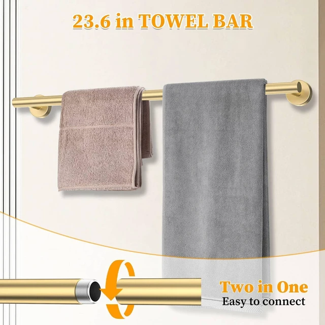 Alt view image 2 of 7 - Brushed Gold Bathroom Hardware Set 6-Pieces Towel Bar Set Stainless Steel Bathroom Accessory Set 23.6 Inch Wall Mounted Towel Rack