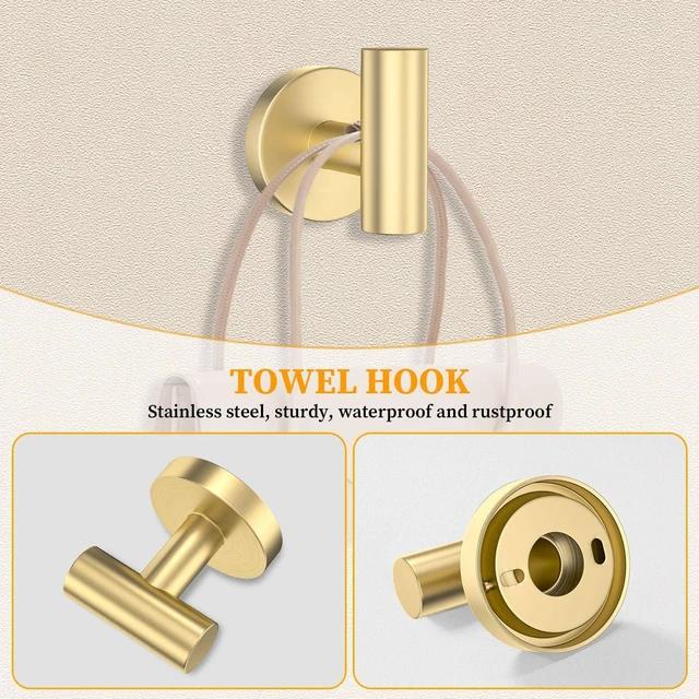 Alt view image 5 of 7 - Brushed Gold Bathroom Hardware Set 6-Pieces Towel Bar Set Stainless Steel Bathroom Accessory Set 23.6 Inch Wall Mounted Towel Rack
