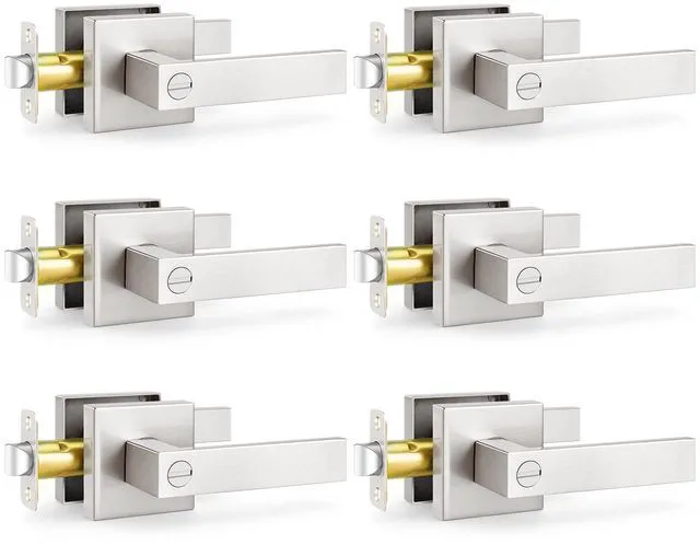 Main image of 6 Pack Brushed Nickel Door Handle, Interior Door Knobs Heavy Duty Zinc Alloy Bedroom Door Locks for Bedroom/Bathroom, Reversible for Left & Right Handed Doors