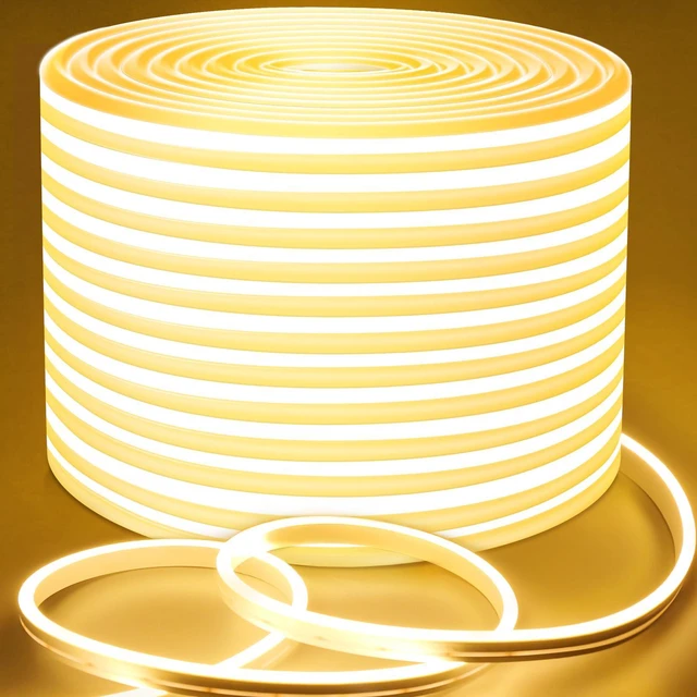 Main image of LED Strip Lights 49.2ft, Warm White Dimmable Neon Rope, Waterproof Flexible, Silicone, 1.96in/Cut, Connectable, 3000K, 24V Neon Sign for Bedroom, Cabinet, DIY, Commercial Decor, Outdoor CRI90
