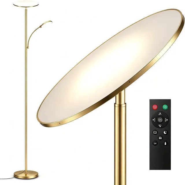 Main image of Polished Gold Floor Lamps for Living Room, 44W/4500LM Premium 2 in 1 LED, Stepless Dimming & Smart Plug Ready, 69" Standing Floor Lamp with Articulated Reading Light for Living Room Office