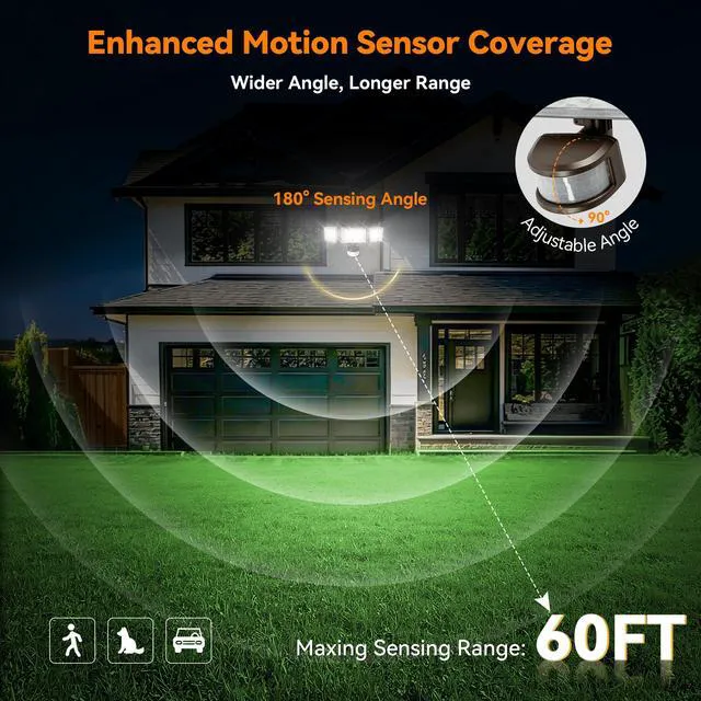 Alt view image 5 of 7 - Solar Lights Outdoor, 3500LM 168 LED Motion Sensor Solar Flood Lights, 3 Heads 300° Wide Angle, 3 Modes IP65 Waterproof Solar Security Lights for Yard Garden Patio, 4 Pack (Brown)
