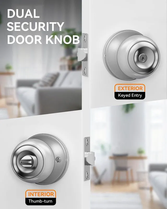 Alt view image 6 of 7 - 6 Pack Door Knob with Lock, Keyed Same Entry Door Knobs, Interior and Exterior Round Ball Door Lock for Front Bedroom or Bathroom, Door Knobs Brushed Nickel Finish