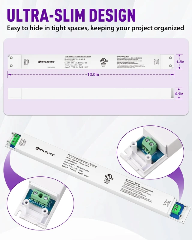 Alt view image 4 of 7 - 100W Dimmable LED Driver, 120VAC to 24VDC Transformer, UL Listed Class 2, Triac/ELV/MLV Dimming, Power Supply for LED Strip Lights Signs, Compatible with Lutron Leviton Dimmer, Flicker-Free